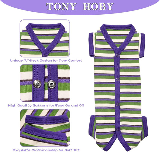 TONY HOBY Dog Pajamas, Knitted Dog Jumpsuit Shirt in Cold Weather, Dogs Surgical Recovery Suit for Small Medium Dogs (Purple&Green, Boy, XL)