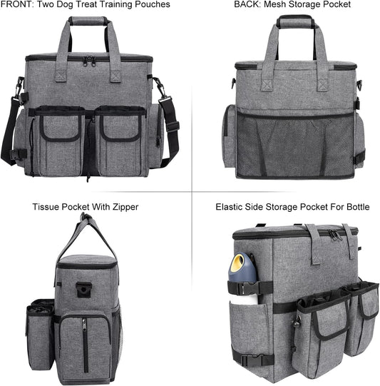 Modoker Dog Travel Bag Backpack, Airline Approved Pet Accessories Organizer for Dog and Cat with Shoulder Strap, 2 Dog Food Storage Containers, 2 Collapsible Dog Bowls,1 Pet Mat, Rose Red