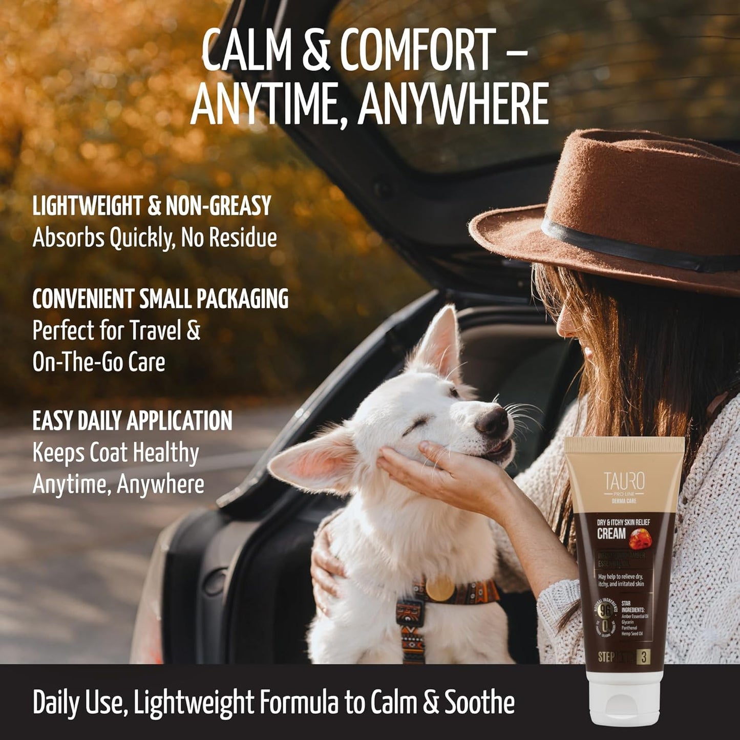 Tauro Pro Line Dog Itchy Skin Relief Cream – Dog Moisturizer for Dry, Itchy Skin – Soothes Itching & Rashes, Gentle for Cats & Puppies (Derma Care 2.5 Fl Oz)