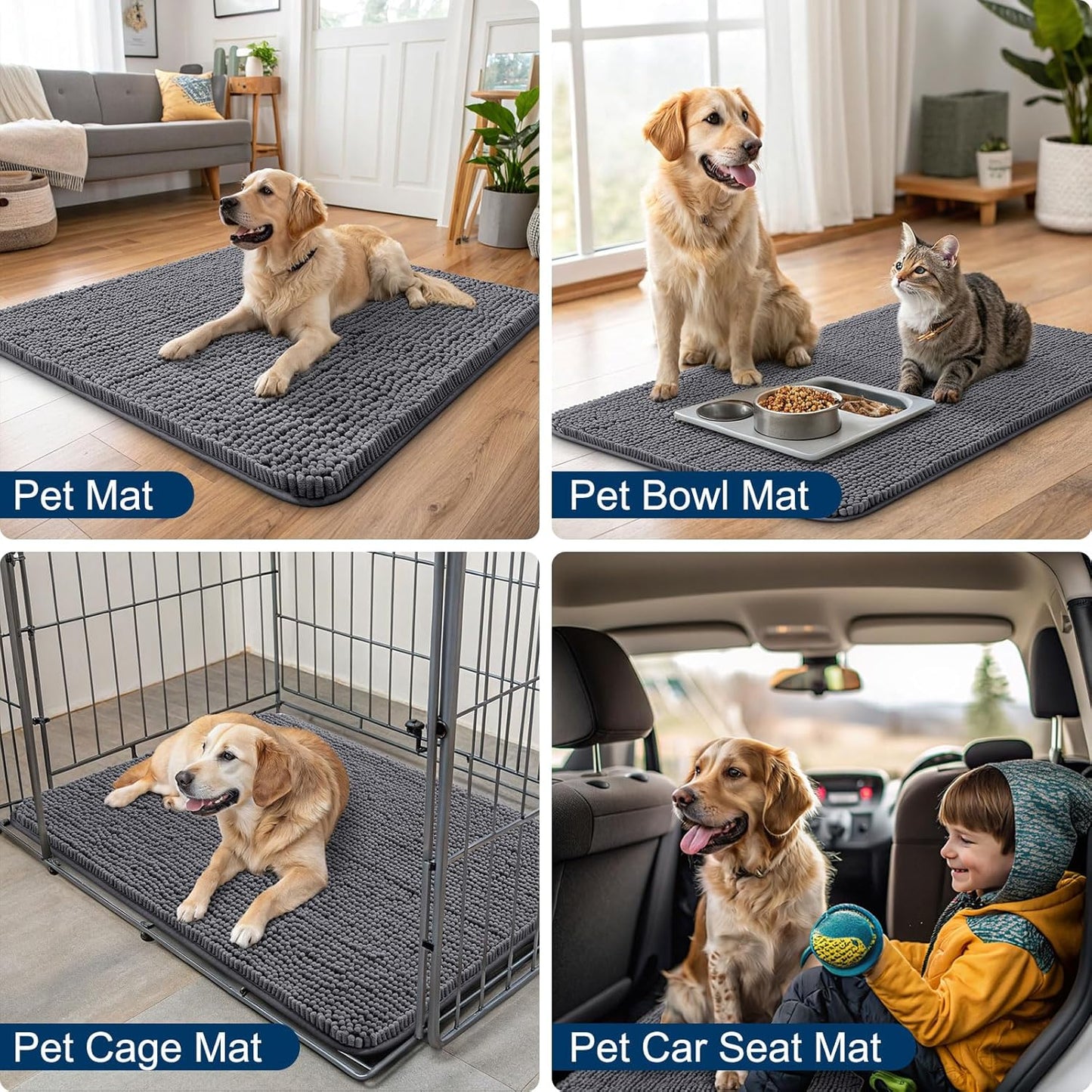 Smiry Dog Door Mat for Muddy Paws 24x16, Absorbs Moisture and Dirt Doormat, Non-Slip Washable Quick Dry Chenille Front Door Mat Indoor Entrance, Entryway Carpet for Inside Floor, Dark Grey