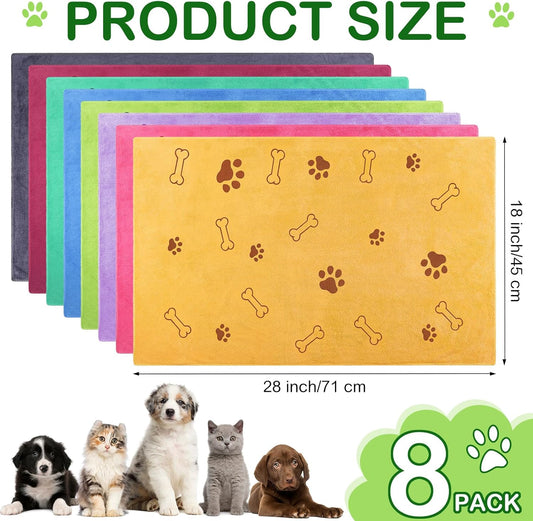 Chumia 8 Pcs Dog Towels for Drying Dogs Cats Pet Towels Bulk Puppy Microfiber Quick Drying Paw Bath Bathing Supplies Absorbent for Medium Pets(Colorful,18 x 28 Inch)