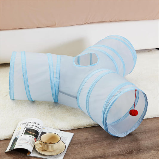 Tempcore 3-Way Collapsible Cat Tube Toys, Indoor Cat Tunnels with Peek Hole Toy Ball, Light Grey
