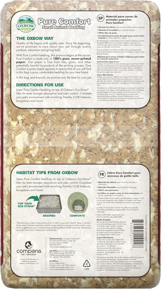 Oxbow Pure Comfort Bedding, Rabbit, Hamster, & Guinea Pig Bedding, Bunny Supplies for Litter Box, Pet Safe, Bunny Litter Box, Guinea Pig Cage, 99.9% Non-Dust, Blended, 36 Liter Bag