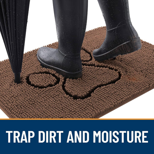 OLANLY Door Mat for Muddy Dog Paws 48x30, Ultra Absorbent Chenille Mud Doormat with Paw Print Design, Non-Slip Washable Doormat for Indoor Entryway, Quick-Dry Pet Bed Mats for Dirty Dogs, Mocha