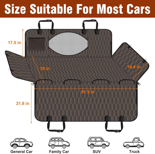 Waterproof Dog Car Seat Cover - Scratch Proof Nonslip Back Seat Hammock with Mesh Window & Storage Pocket for SUVs/Trucks/Sedans-S, Brown/Black