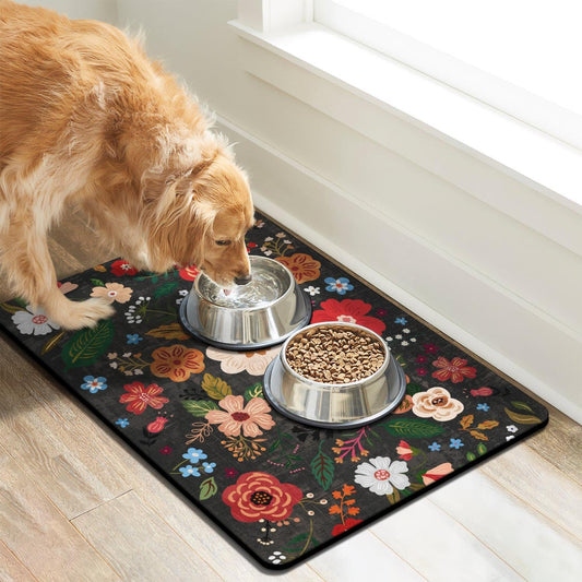 Dog Food Mats for Floors, Absorbent Quick Dry Pet Cat Food Mat, Dog Bowl Mats for Food and Water Dispenser Mat, Eco-Friendly Dog Accessories Pet Supplies 12"x20"