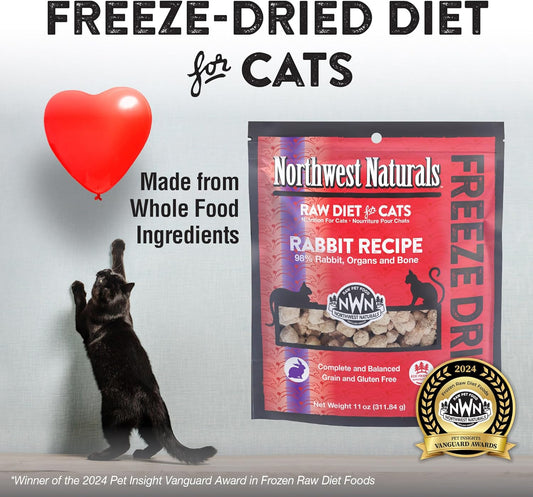 Northwest Naturals Freeze-Dried Rabbit Cat & Kitten Food – Bite-Sized Nibbles – Healthy, Limited, Human-Grade Ingredients, All-Natural, High-Protein Raw Diet – Complete & Balanced, Grain-Free – 11 oz