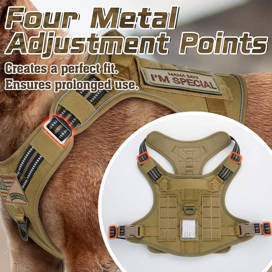 rabbitgoo Tactical Dog Harness for Large Dogs, No Pull Military Service Vest with Handle & Molle, Easy Control for Training Walking, Adjustable Reflective Straps, Brown, XL