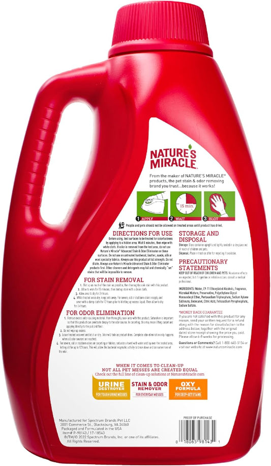 Nature’s Miracle Advanced Stain And Odor Eliminator for Dogs, Fresh Scent, Severe Mess Enzymatic Formula For Tough Pet Messes, 1 Gallon
