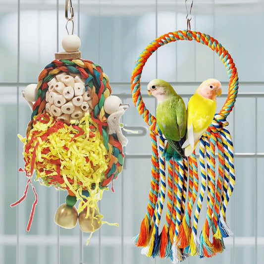 Bird Hoop Swing and Parakeet Toys,Natural Sola Balls and Shredding Hanging Toy,Birds Rope Swing,Suitable Small and Medium-Sized Parrots Toys,Birds Toy for Cockatiels,Conures,Lovebird
