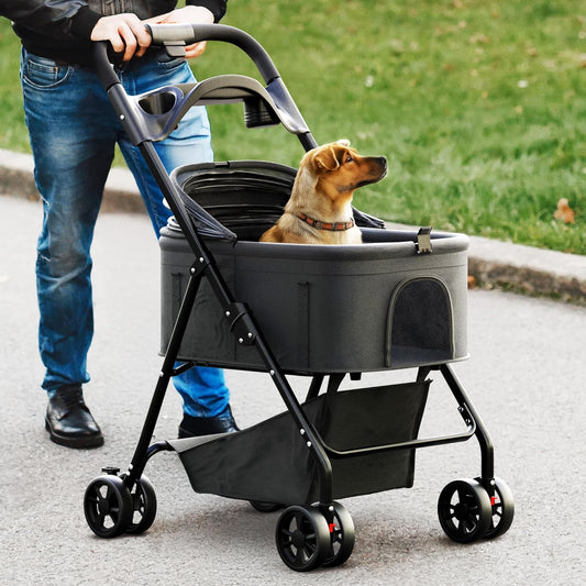 Pet Stroller 3 in 1 Foldable Dog Stroller, Cat Strollers, Foldable pet Strollers & Cat Carrier, Pet Carrier, Lightweight with Cup Holder, Waterproof Max Load 66 lbs, Breathable Mesh Canopy
