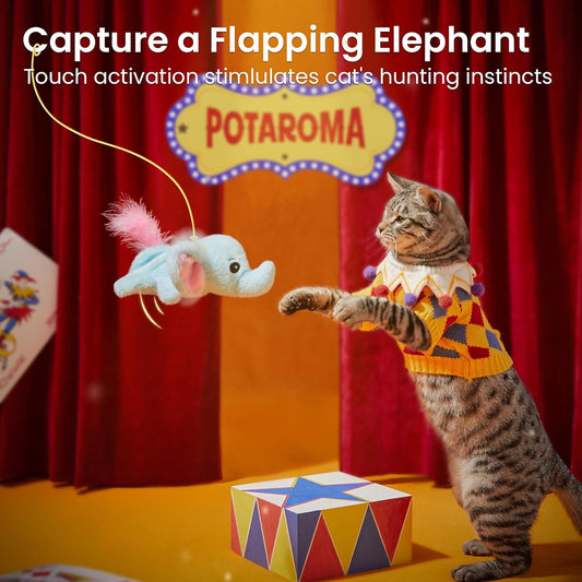 Potaroma Cat Toys Flapping Elephant, Interactive Realistic Kitten Toy Stuffed with Catnip and Crinkle Paper Hangable Design for Bored Indoor Cats 6.3 Inches
