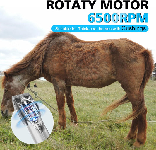 Horse Clippers, Cordless Trimmers Grooming Kit with 2500mAh Battery,Low Noise Heavy Duty Body Clipping Machine with LED Display, Suitable for Horse, Cattle, Cat, Dog with Thick/Tangled Coat