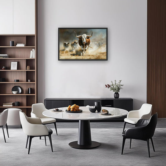 Highland Cow Large Wall Art Western Running Longhorn Pictures Rustic Wild Animal Wall Decor Canvas Print Painting Artwork for Bathroom Living Room Bedroom 36L" x 24W"