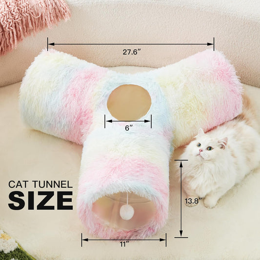 Tempcore Plush Pet Cat Tunnel Tube Cat Toys 3 Way Collapsible, Tunnels for Indoor Cats,Kitty Tunnel Bored Pet Toys Peek Hole Ball Puppy, Kitty, Kitten, Rabbit Rainbow