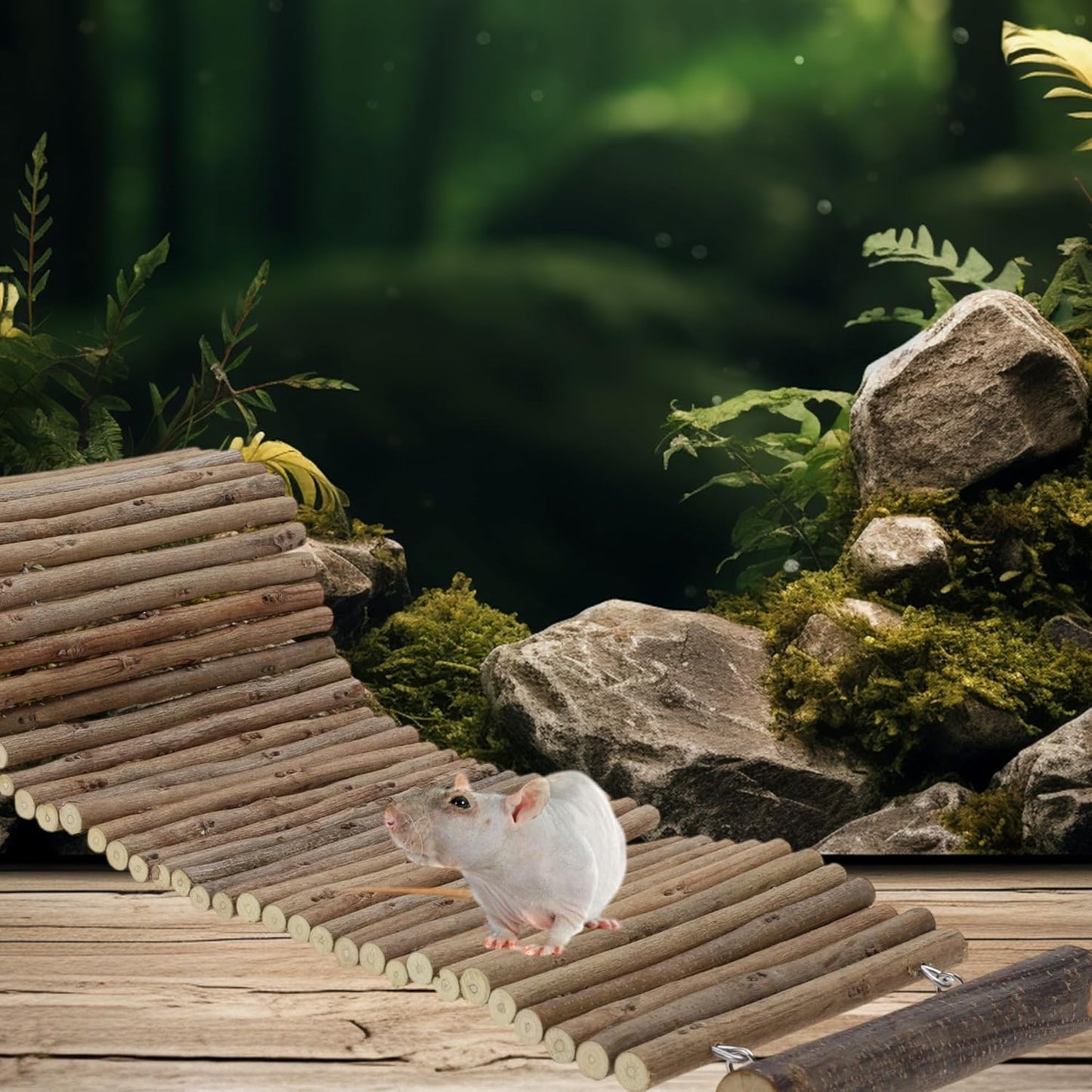 Hamster Bridge,Rat Long Bendy Bridge Wooden Climbing Ladder Cage Accessories for Syrian Hamster Gerbil Mouse Rat, 20.08" L x 5.91" W