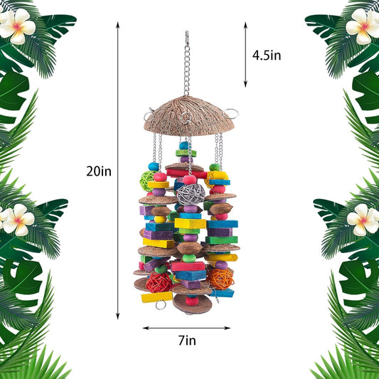 EBaokuup Large Bird Parrot Toys - Colorful Wooden Blocks Bird Chewing Toy for Macaws, Cockatoos, African Grey and Large Medium Parrot Birds