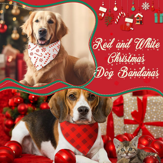 Abbylike 50 Pcs Christmas Dog Bandanas Bulk Xmas Red and White Bandanas for Dogs Triangle Kerchief Bibs Scarf Set for Pet Christmas Costume Photo Props Accessories Pet Shops (31.5 x 21.7 x 21.7)