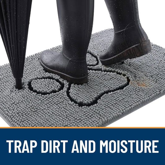 OLANLY Door Mat for Muddy Dog Paws 47x24, Ultra Absorbent Chenille Mud Doormat with Paw Print Design, Non-Slip Washable Doormat for Indoor Entryway, Quick-Dry Pet Bed Mats for Dirty Dogs, Grey