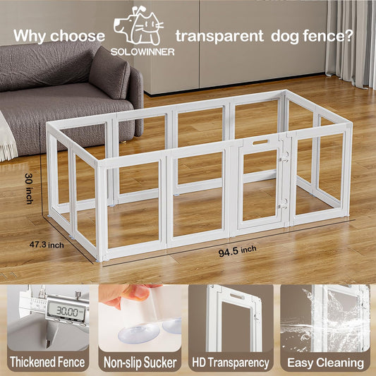 Clear Acrylic Dog Playpen Transparent Dog Playpen Indoor, Easy Assemble Clear Pet Pen for Puppy Bunny Cat Pig, Sturdy & Easy Cleaning Plastic Dog Puppy Fence (30" H, 12PCS)