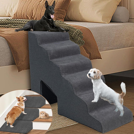 Dog Stairs & Steps Ramps for High Beds 30 inches High Tall, LitaiL 6 Step Pet Stairs Steps for Small Large Dogs, Non-Slip Dog Ramps with 3 Pack Ramps for Staircase