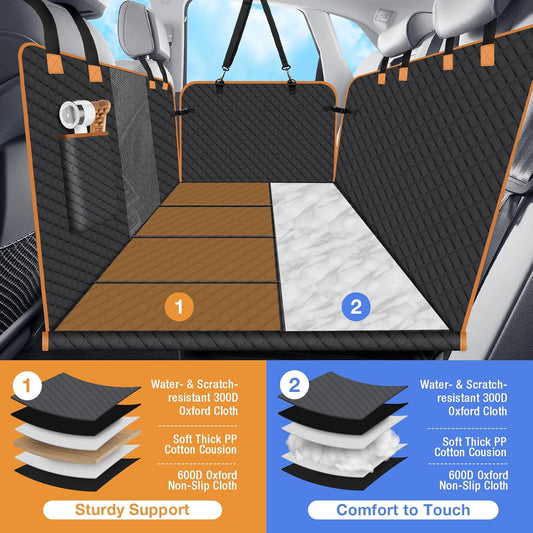 Dog Car Seat Cover for Back Seat, Dog Car Bed Cover with Strong Hard Bottom 4 Panels, Car Back Seat Extender Hammock for Car SUV Truck Black Color