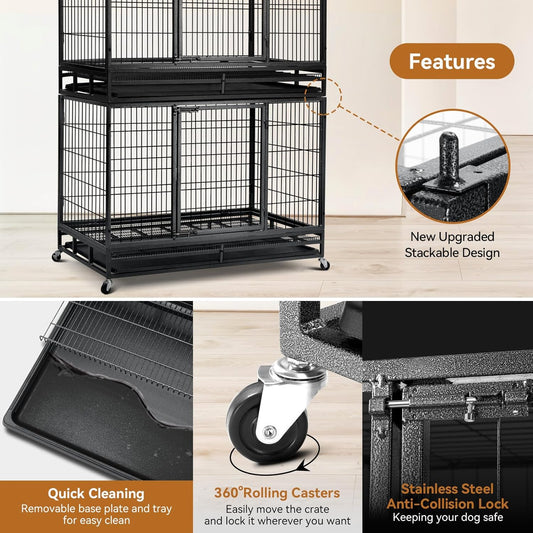 Oranland 48 inch Wire Dog Crate,2025 New Upgraded Stackable Dog Crate for Nursing Mother Dogs & Puppies,Large Dog Kennel with Reinforced Frame,Sturdy Locks Design/Removable Tray