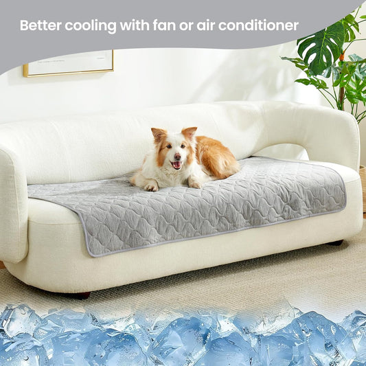 Cozy Bliss Leakproof Cooling Blanket for Large Dogs β Q-Max>0.4, Durable & Washable Dog Cooling Mat for Hot Weather, Soft Pet Throw & Couch Protector for Dogs & Cats, 40x60 Inch, Heather Silver Grey