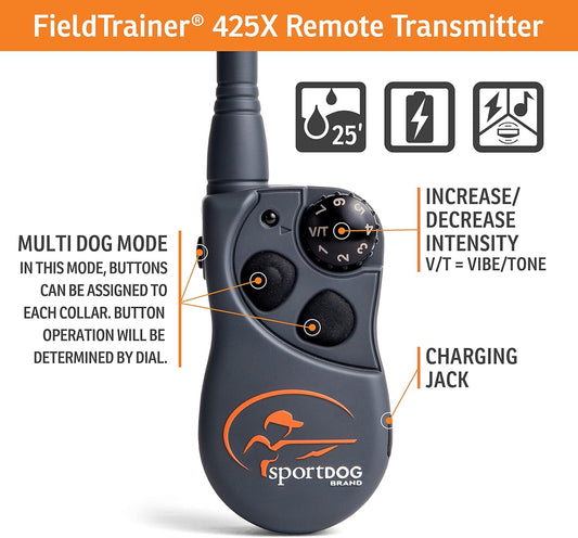 SportDOG Brand FieldTrainer 425X Remote Trainer - 500 Yard Range - Rechargeable Dog Training Collar with Static, Vibrate, and Tone - SD-425X