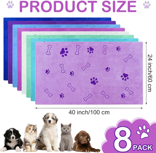 Chumia 8 Pcs Dog Towels for Drying Dogs Cats Pet Towels Bulk Puppy Microfiber Quick Drying Paw Bath Bathing Supplies Absorbent for Medium Pets(Classic Color,40 x 24 Inch)