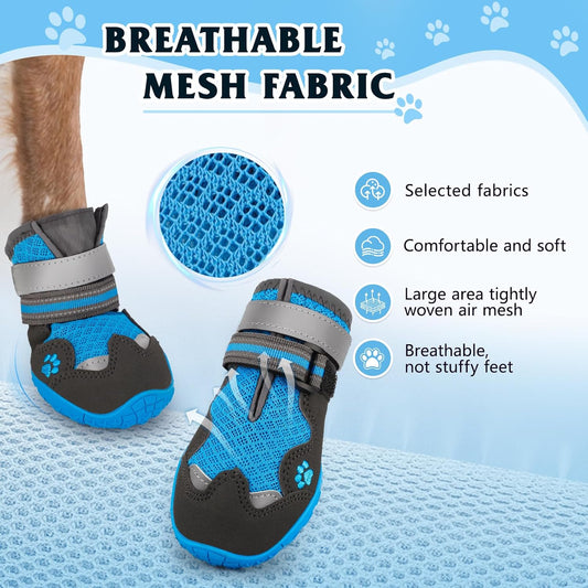 Dog Shoes for Large Medium Small Dog, Mesh Breathable Dog Shoes for Hot Pavement, Anti-Slip Dogs Boots Paw Protectors with Reflective for Outdoor Walking Indoor Hardfloors (Size 3)