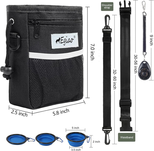 Dog Treat Pouch with Drawstring Closure, Puppy Training Bag, Built-in Pet Poop Bag Dispenser, Waist Belt Clip, 3 Ways to Wear