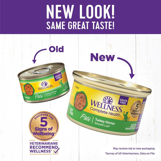 Wellness Complete Health Pate Adult Wet Cat Food, Natural, Protein-Rich, Grain Free, 3 Ounce, 24 Pack, (Turkey)