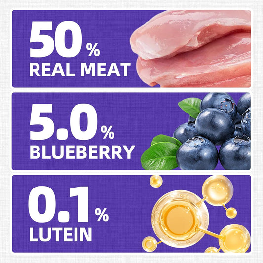 Just Try 16 OZ Blueberry Cat Treats for Indoor Cats, Gluten Free, Low-Calorie Healthy Cat Snacks, Plant-Based Fiber-Rich Natural Chicken Flavor Training Treats