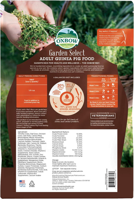 Oxbow Garden Select Guinea Pig Food, Adult, Made Timothy Hay for Guinea Pig, Pet Food Pellets with Vitamin C, Non-GMO, Small Animal Pet Products, Made in USA, High Fiber, 8 lb. Bag