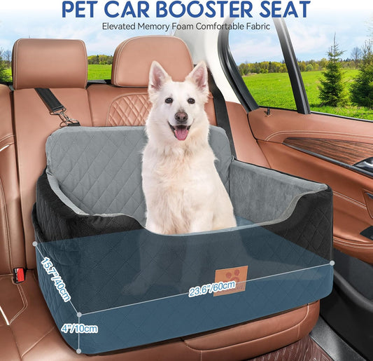 Dog Car Seat for Medium/Large Dogs,Dog Booster Seat for Dog Under 50lbs or 2 Small Dogs, Detachable and Washable Pet Car Seat,Multi-Functional Travel Dog Bed & Dog Sofa(Black/Grey)