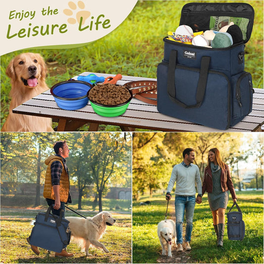 Dog Travel Bag Airline ApprovedāPet Travel Tote with Collapsible Bowls,Food Containers & Feeding MatāMulti-Pocket Organizer for Dogs & Cats, Durable & Water-Resistant for Hiking,Trips,Outdoors