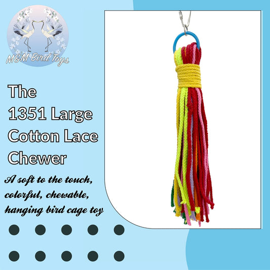 1351 Large Cotton Lace Chewer Bird Toy – Colorful Shredding and Foraging Toy for Parrots, Conures, Cockatiels, and Macaws – Safe and Durable Hanging Bird Toy – Natural Cotton Colorful Rope