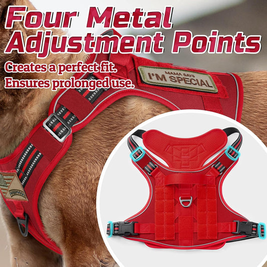 rabbitgoo Tactical Dog Harness for Large Dogs, No Pull Military Service Vest with Handle & Molle, Easy Control for Training Walking, Adjustable Reflective Straps, Red, L