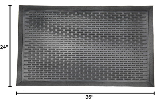 Indoor/Outdoor Hose-Wash Ribbed Design Non-Slip Rubber 2x3 Modern Entryway Mat for Entryway, Patio, Backyard, Garage, 24" x 36", Black Ribbed