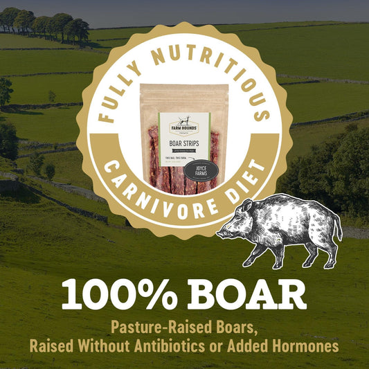 Farm Hounds - Boars Strips - Premium Natural Boar Jerky for Dogs - 100% Humanely Raised Boar- Break-to-Size - Great for Training & Treats - No Added Fillers - Made in USA - 1 Pack