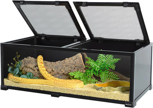 REPTIZOO 34 Gallon Glass Reptile Terrarium, 36" x 18"x 12" Wide & Low Reptile Tank Snake Terrarium with Double Top Cover Well Ventilation Terrarium for Scorpions, Spiders, Geckos, Snakes, Tortoises