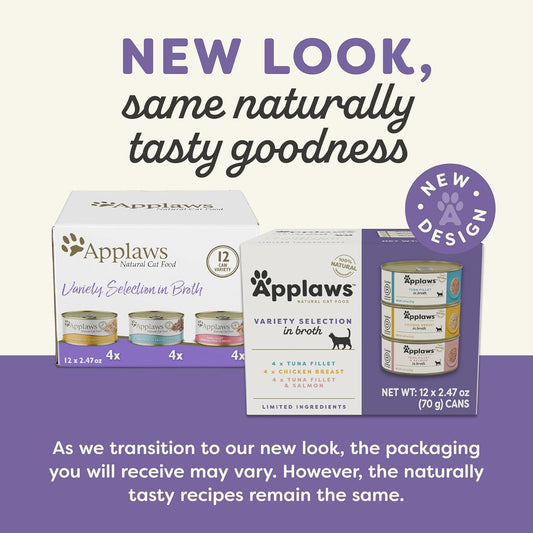 Applaws Natural Wet Canned Cat Food, Made with Limited and Natural Ingreidents, Real Protein with No Artificial Additives, Variety Pack in Broth (12 x 2.47oz Cans)