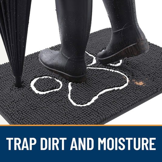 OLANLY Door Mat for Muddy Dog Paws 59x35, Ultra Absorbent Chenille Mud Doormat with Paw Print Design, Non-Slip Washable Doormat for Indoor Entryway, Quick-Dry Pet Bed Mats for Dirty Dogs, Dark Grey