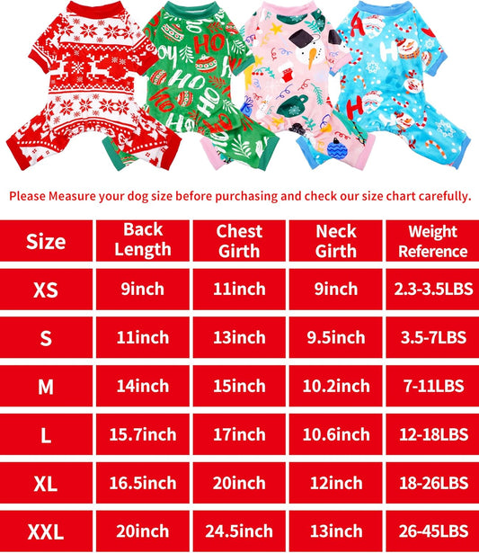 PET SHOW 4 Pack Small Dog Christmas Pajamas Holiday Dog Clothes for Medium Dogs Girl Boy Soft Stretchy PJs Xmas Jumpsuit Puppy Cats Onesies Red Green Outfits with Sleeve Pets Dachshund Costume L