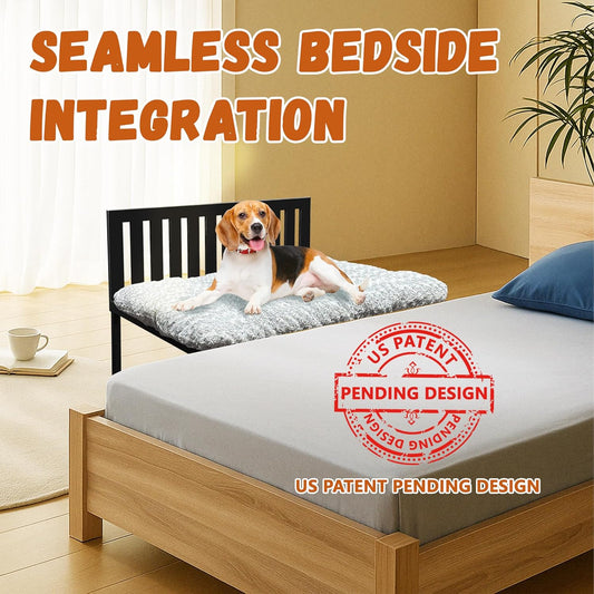 Beside Dog Bed,Adjustable Height Dog Bunk Beds,25.5โโx18โโMetal Dogs Bed Frame with Removable Cushion,Medium