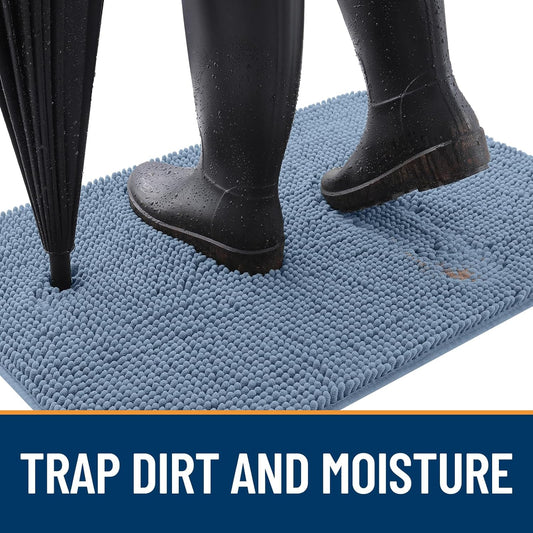 OLANLY Dog Door Mat for Muddy Paws 70x24, Absorbs Moisture and Dirt, Absorbent Non-Slip Washable Doormat, Quick Dry Chenille Mud Mat for Dogs, Entry Indoor Entryway Carpet for Inside Floor, Airy Blue