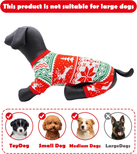 PET SHOW 4 Pack Christmas Small Dog Pajamas Holiday Dog Clothes Doggies Girl Boy Soft Stretchy PJs Xmas Jumpsuit Puppy Cats Onesies Red Green Outfits with Sleeve Pets Dachshund Costume S