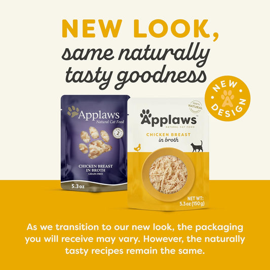 Applaws Natural Wet Cat Food in Broth, Limited Ingredient Wet Cat Food Pouches, No Additives, Made with Natural Ingredients, Chicken Breast in Broth (12 x 5.3oz Pouches)