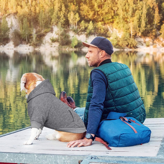 Dog Sweaters for Medium Dogs Dog Hoodie Dog Sweater Solid Soft Brushed Fleece Dog Clothes Dog Hoodie Sweatshirt with Pocket(Grey-M)